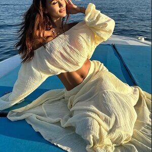 Pastel Yellow Cheesecloth Floaty Tiered Maxi Skirt